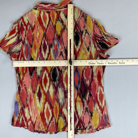 Allison Taylor Button Up Blouse Medium Funky Abstract Southwestern Boho Hipp Vtg - Picture 15 of 15